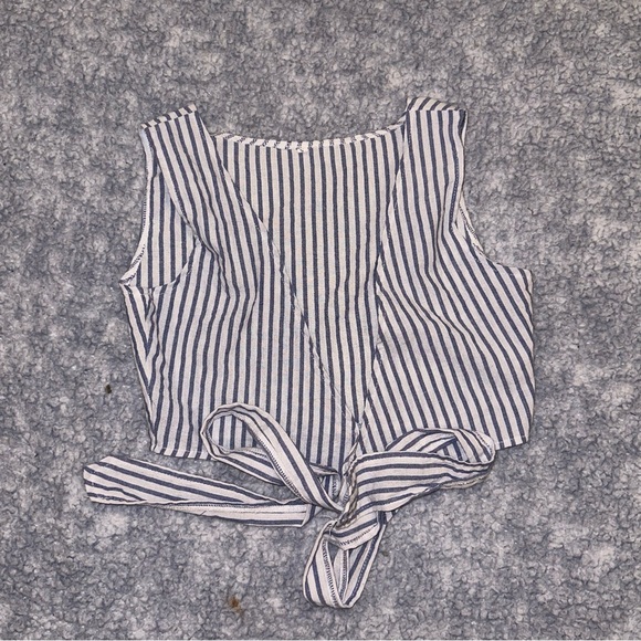 Blue/White Striped Halter Tank Top with Tie Closure in Back - Size S - Picture 3 of 5